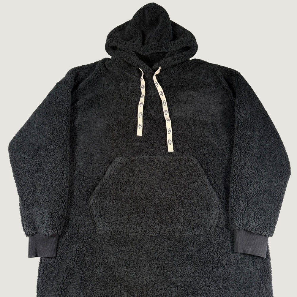 UGG Winola Full Body Hoodie Black Sherpa Fleece Hoodie Dress Longline M/L